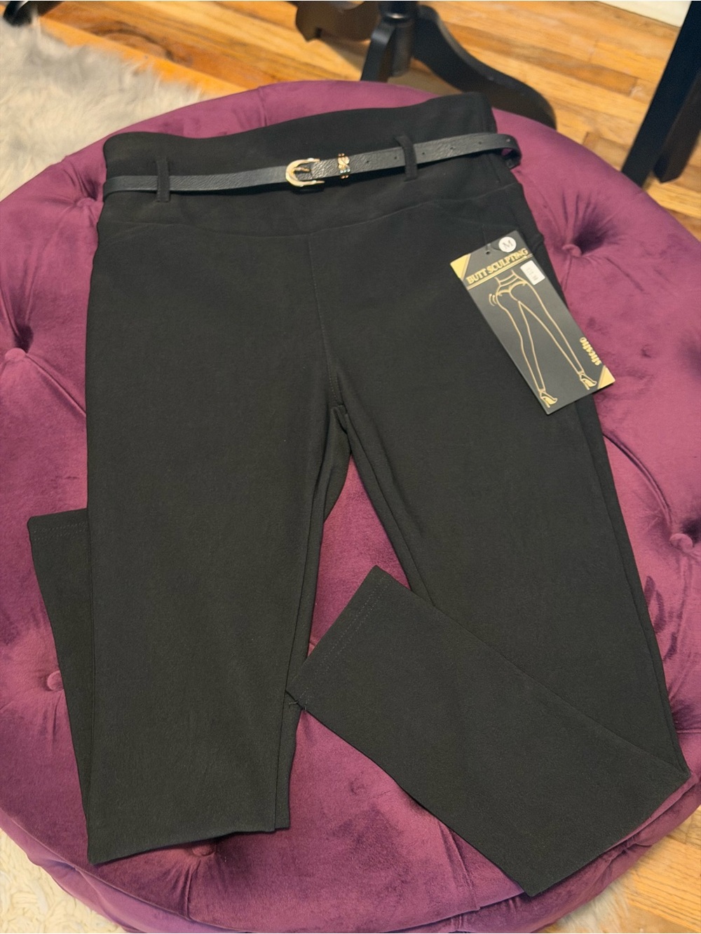 Shosho Lisa Belted Skinny Stretch Leggings Pants Black New